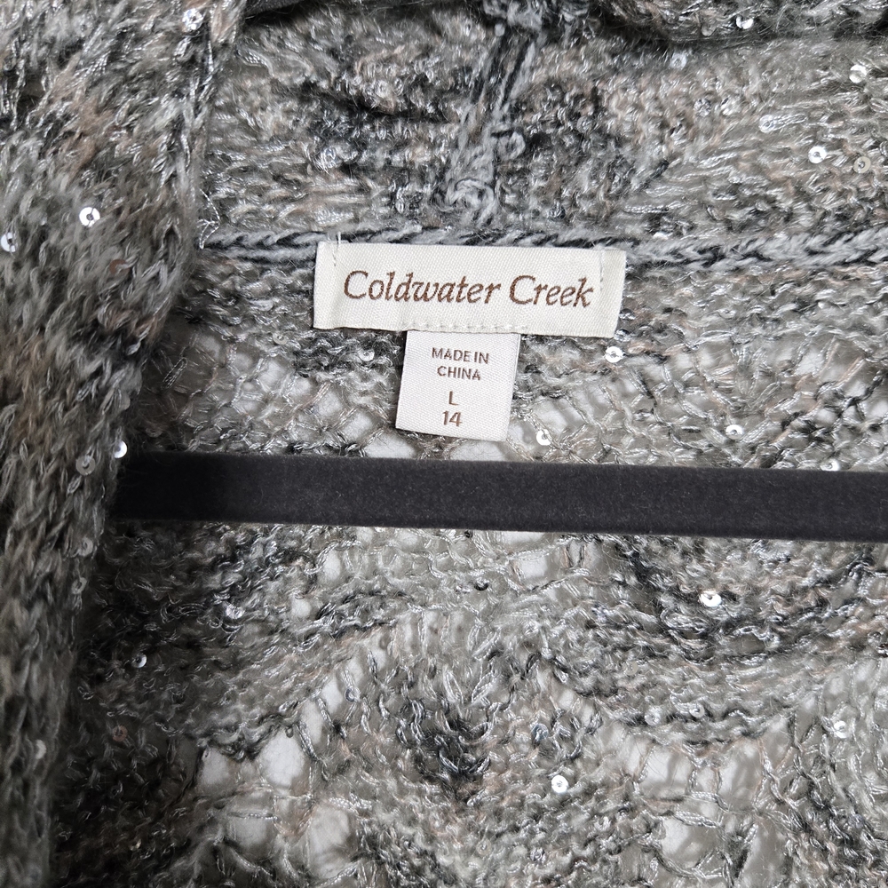 Coldwater Creek Sequin Lace Cardigan MOHAIR Sweater Open Front Knit Gray Sz L - Picture 3 of 8